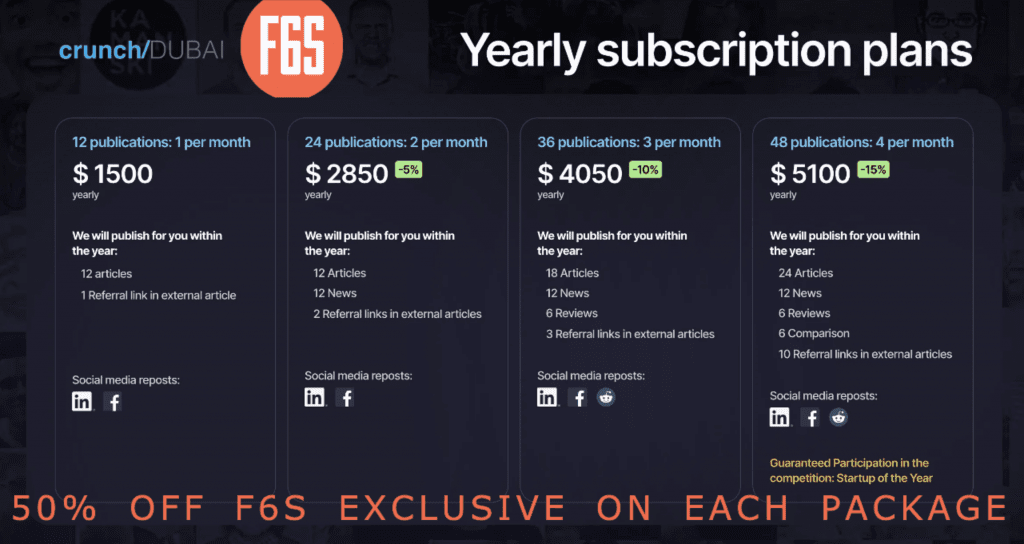 "Explore Crunch Dubai's Exclusive F6S Yearly Subscription Offers"