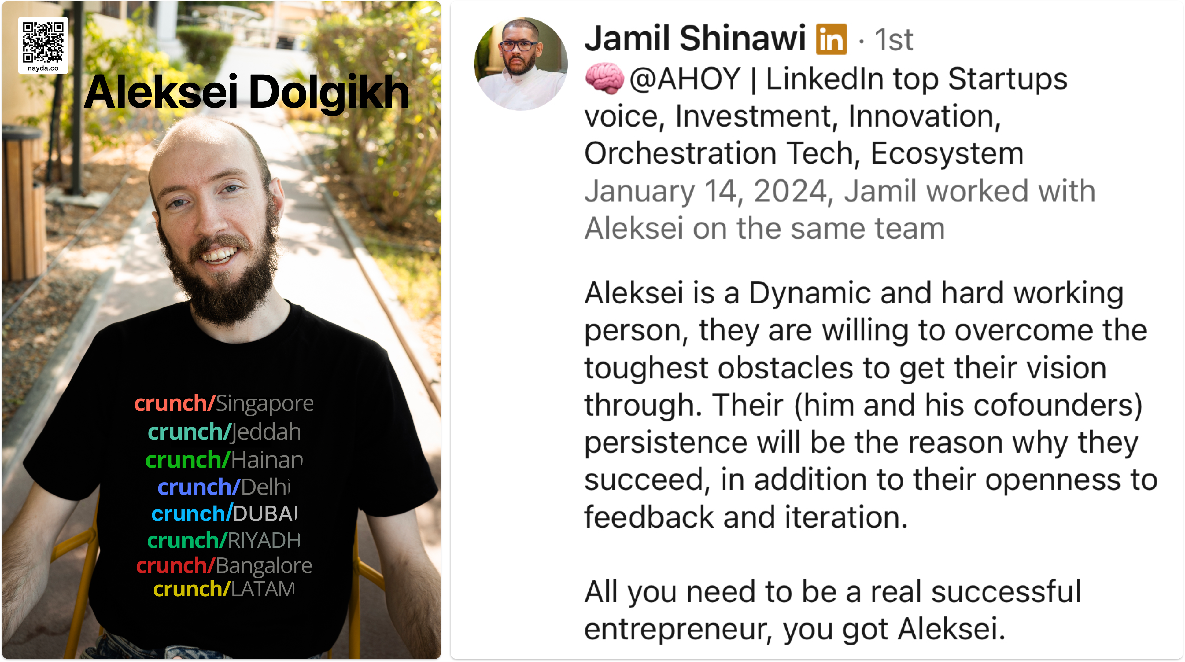 Jamil Shinawi Recommendation to Aleksei Dolgikh